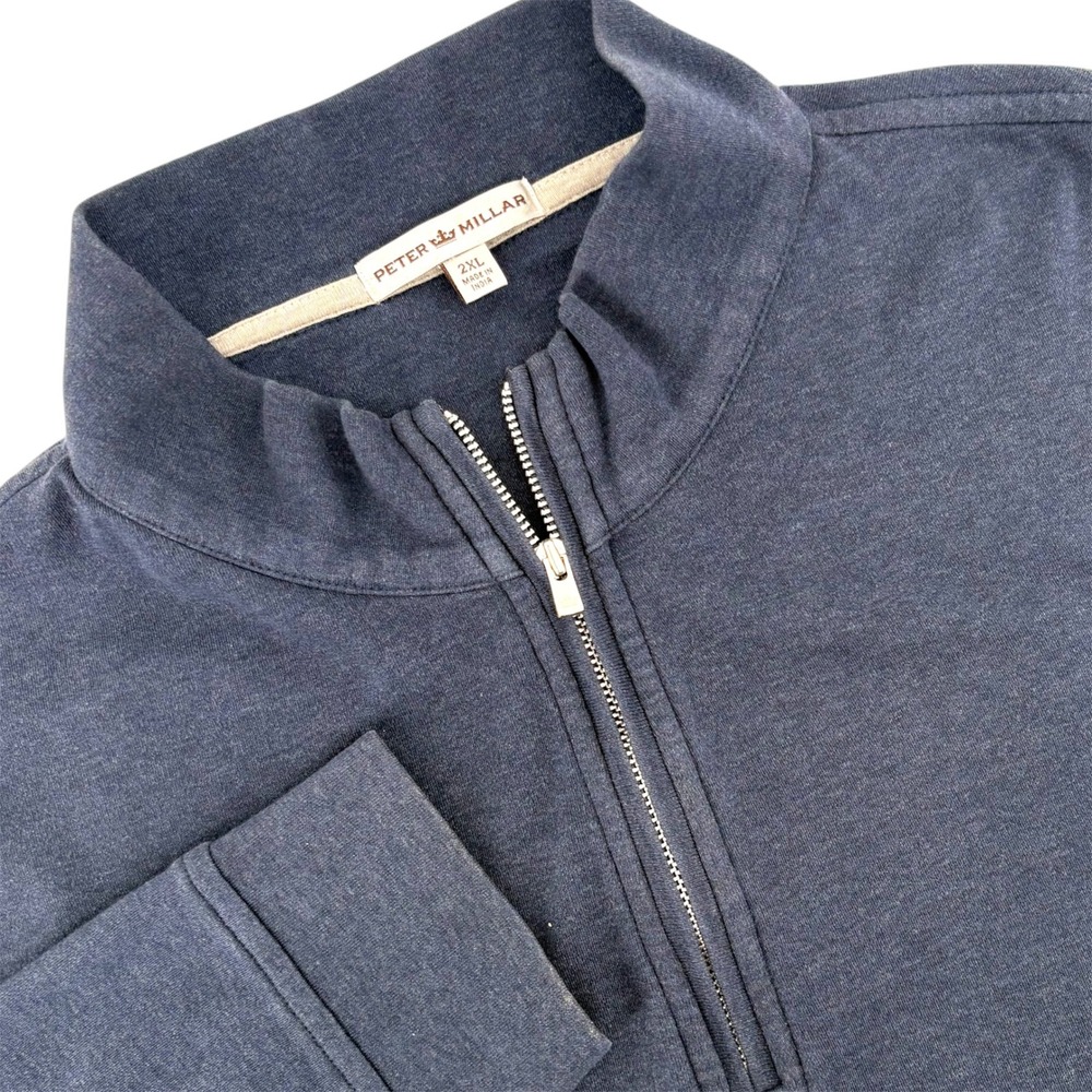 Peter Millar Mens 2XL Navy Blue 100% Cotton Quarter Zip Pullover MF15K40 Sweater